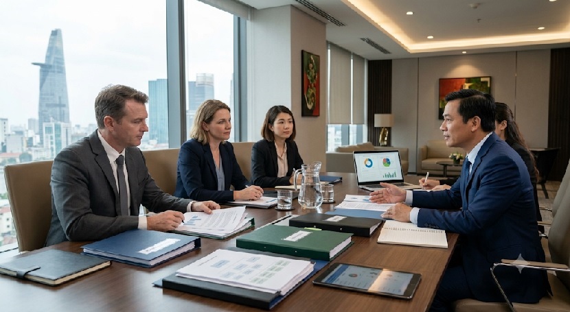 International business team reviewing Vietnam employment compliance risks