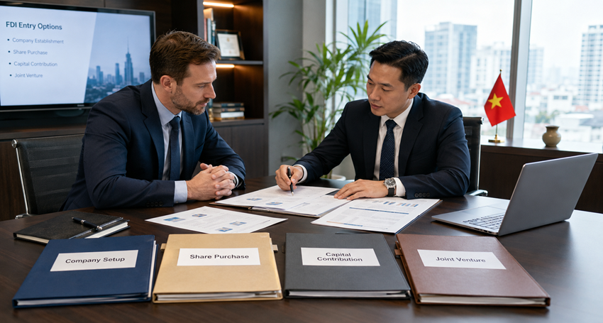 Foreign investor reviewing FDI structure before committing capital in Vietnam