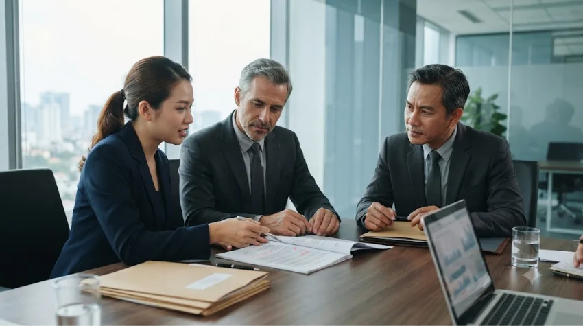 Vietnamese lawyers advising a foreign buyer on arbitration and court proceedings.