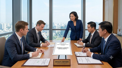Corporate governance meeting with legal documents and directors