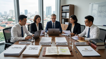 Foreign business director consulting a lawyer before a major decision